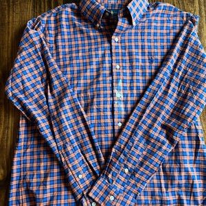 Ralph Lauren Mens Large Orange/Blue Button Down Plaid Long Sleeve NWT